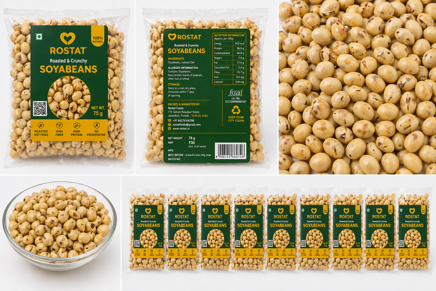 Rostat Roasted Soyabeans 75gm (Pack Of 10)